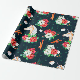 Kerstaeeenhoorn en poinsettia cadeaupapier