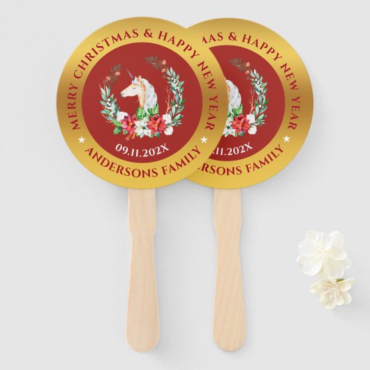 Kerstaeeenhoorn en poinsettia handwaaier (Voorkant en achterkant)