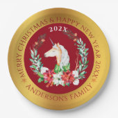 Kerstaeeenhoorn en poinsettia papieren bordje (Voorkant)