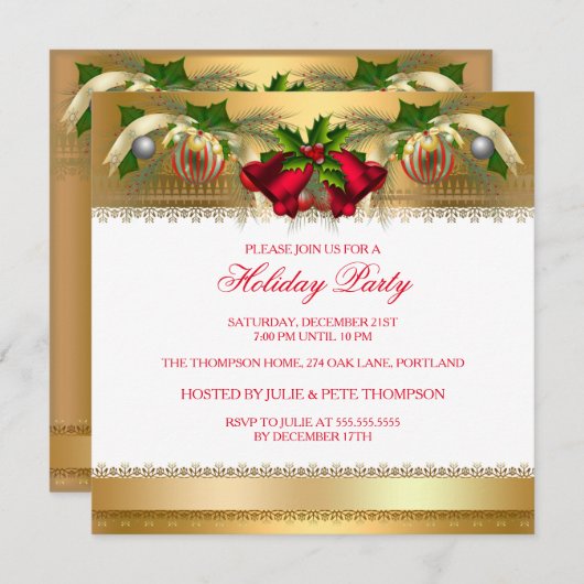 Kerstafeestdag Gold Red bells Baubles Kaart (Voorkant / Achterkant)