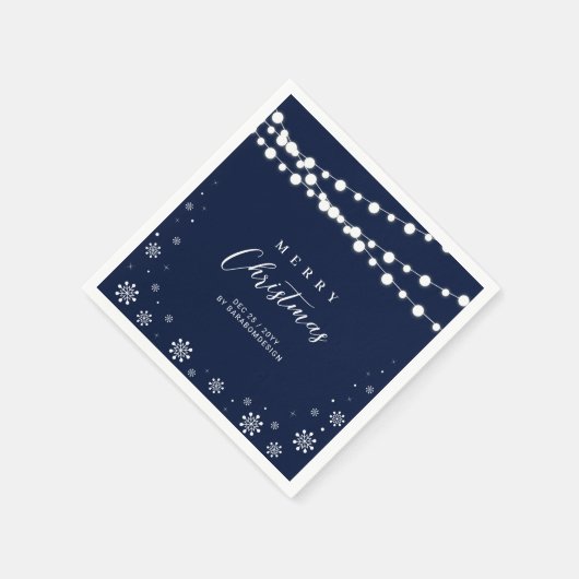 Kerstafeestdag in zee en witte lichten servet (Hoek)