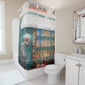 Kerstaffelkamer met kerstdeco douchegordijn (In situ)