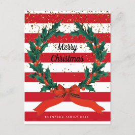 Kerstaffels Holly Berries Wreatse Stripes Feestdagenkaart