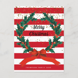 Kerstaffels Holly Berries Wreatse Stripes Feestdagenkaart