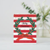 Kerstaffels Holly Berries Wreatse Stripes Feestdagenkaart (Staand voorkant)