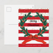 Kerstaffels Holly Berries Wreatse Stripes Feestdagenkaart (Voorkant / Achterkant)