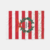 Kerstaffels Holly Berries Wreatse Stripes Fleece Deken (Voorkant (Horizontaal))
