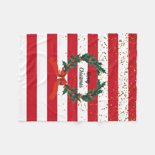 Kerstaffels Holly Berries Wreatse Stripes Fleece Deken (Voorkant (Horizontaal))