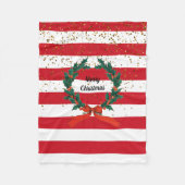 Kerstaffels Holly Berries Wreatse Stripes Fleece Deken (Voorkant)