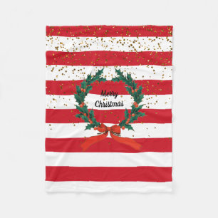 Kerstaffels Holly Berries Wreatse Stripes Fleece Deken