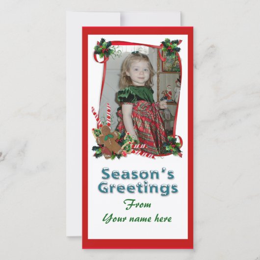 Kerstaffotokaarten, linten en snoep feestdagenkaart (Voorkant)