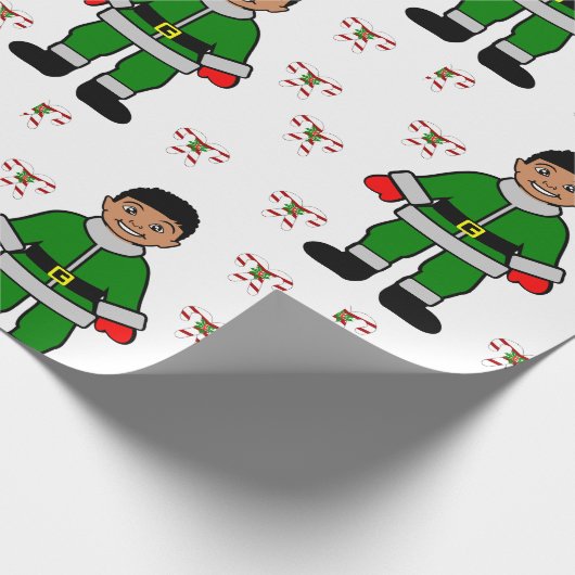 Kerstafro Boy Kind Cute Elf Cadeaupapier (Hoek)