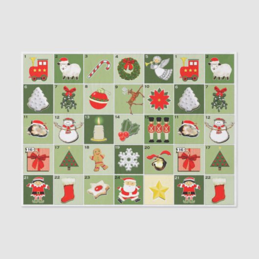 Kerstaftellen Advent Calendar Wrapping Paper Tissuepapier (Voorkant)