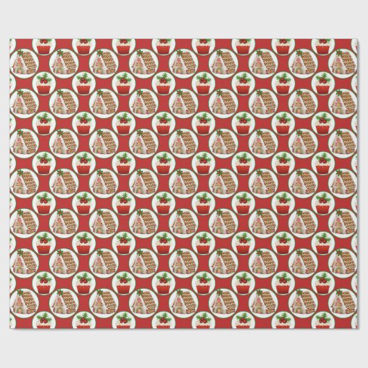 Kerstagebak en cupcakes cadeaupapier (Vlak)