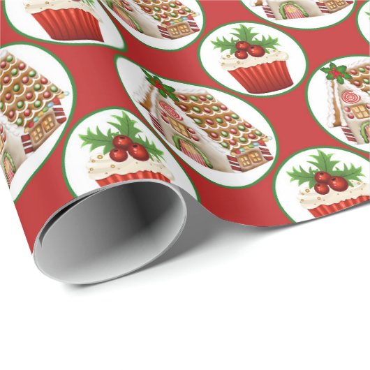 Kerstagebak en cupcakes cadeaupapier (Rol Hoek)