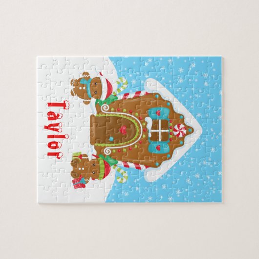 Kerstagebak Huis Rood en blauw Legpuzzel (Horizontaal)