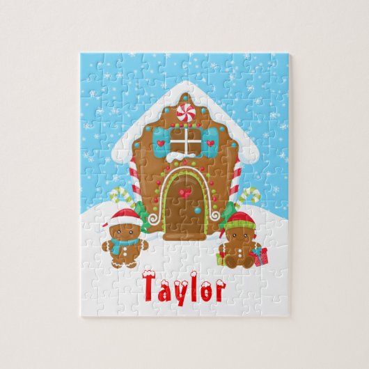 Kerstagebak Huis Rood en blauw Legpuzzel (Verticaal)