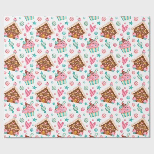 Kerstagebak, Snoep en cupcakes Cadeaupapier (Vlak)