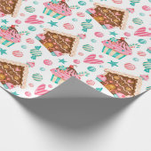 Kerstagebak, Snoep en cupcakes Cadeaupapier (Hoek)