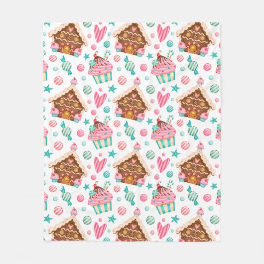 Kerstagebak, Snoep en cupcakes Fleece Deken (Voorkant)