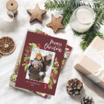 Kerstagebloed in Bourgogne, foto 1 Feestdagenkaart<br><div class="desc">kerstfoto waterverf floral and foliage-kerstkaart. Mooie waterverf schilderde bladeren en moderne scripttekst woedend. Een deel van een collectie.</div>
