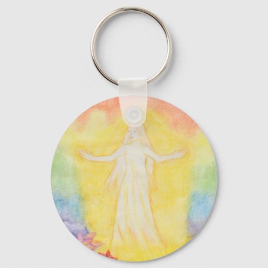 Kerstageengel en regenboog met waterverf sleutelhanger (Voorkant)