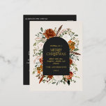 Kerstageflora met botanische elegant folie feestdagen briefkaart<br><div class="desc">Natuurlijke crème,  zwart,  terracotta en groene florale florale,  botanische elegante vlek,  floral Merry-kerstkaart. Real folie gold,  Silver en roos gold typografie detailleert.</div>