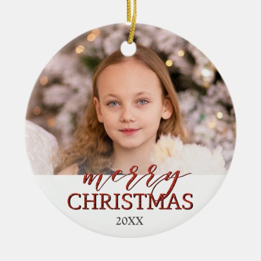 Kerstagefotoversiering | rode glittering keramisch ornament (Voorkant)