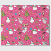 Kerstagel, herten en sneeuwpoppen cadeaupapier (Vlak)