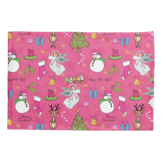 Kerstagel, herten en sneeuwpoppen kussensloop (Achterkant)