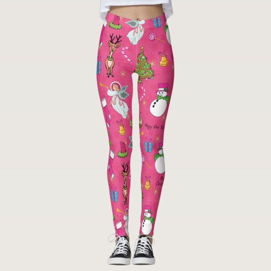 Kerstagel, herten en sneeuwpoppen leggings (Voorkant)