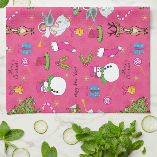 Kerstagel, herten en sneeuwpoppen theedoek (Gevouwen)