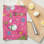 Kerstagel, herten en sneeuwpoppen theedoek (Quarter Fold)