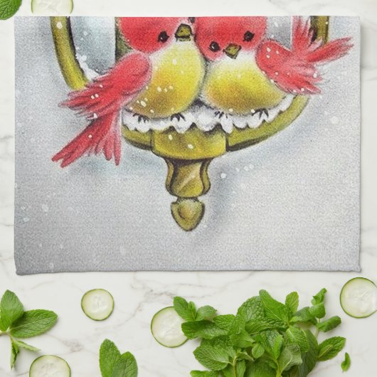 kerstagevogels feestdag theedoek (Gevouwen)