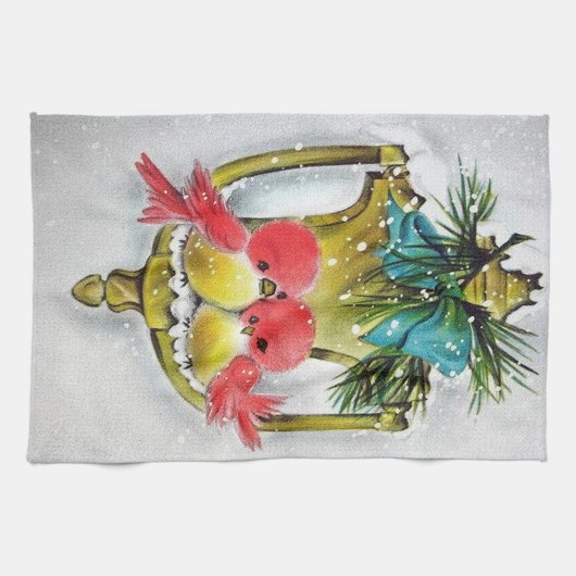 kerstagevogels feestdag theedoek (Horizontaal)