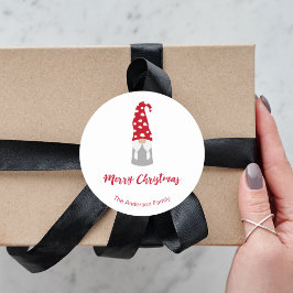Kerstagnoom rode witte familienaam schattig ronde sticker