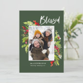 Kerstagroen bladgroen traditionele rustige foto feestdagenkaart (Staand voorkant)