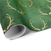 Kerstagroen/gouden Antlers Patroon Cadeaupapier (Rol Hoek)