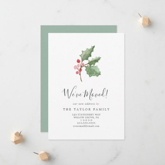 Kerstair Greenery en Berry We hebben ons verplaats Aankondiging (Voorkant / Achterkant in situ)