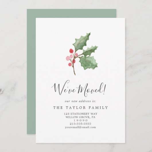 Kerstair Greenery en Berry We hebben ons verplaats Aankondiging (Voorkant / Achterkant)