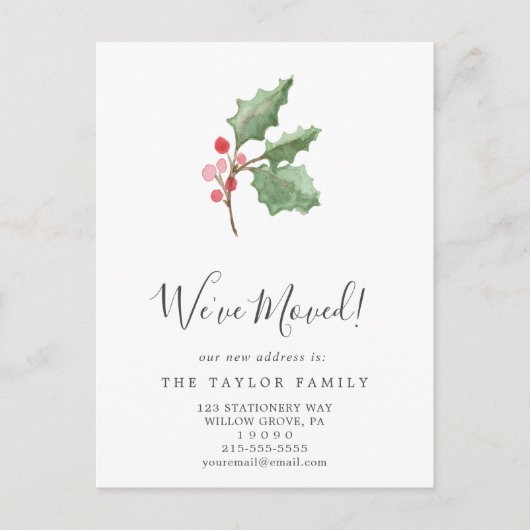 Kerstair Greenery en Berry We hebben ons verplaats Aankondigingskaart (Voorkant)