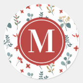 Kerstairbessen monogram Eucalyptus Ronde Sticker (Voorkant)