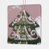 Kerstaire artistieke roze roze familie keramisch ornament (Links)