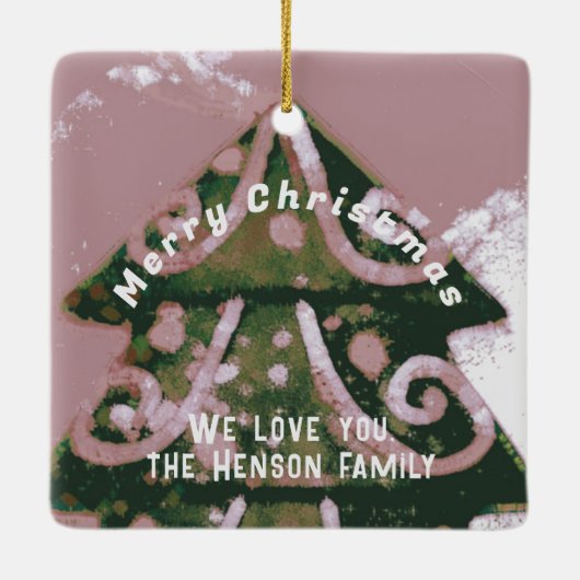 Kerstaire artistieke roze roze familie keramisch ornament (Achterkant)