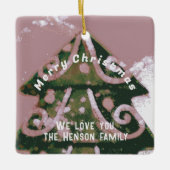 Kerstaire artistieke roze roze familie keramisch ornament (Voorkant)