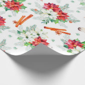 Kerstaire eenhoorn-rode en witte poinsettia cadeaupapier (Hoek)