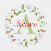 Kerstaire feestdag Red Holly Monogram Metalen Ornament (Voorkant)