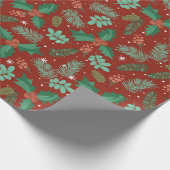 Kerstaire holly- en pijnboomkegel cadeaupapier (Hoek)