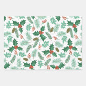 Kerstaire holly- en pijnboomkegel inpakpapier vel (Voorkant 2)