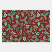 Kerstaire holly- en pijnboomkegel inpakpapier vel (Voorkant)